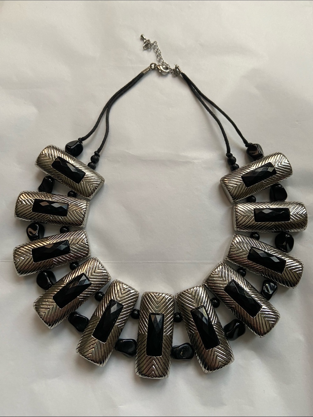 Statement Black and Silver Bib Necklace